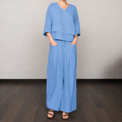 Ensemble deux pièces décontracté à col rond et pantalon large