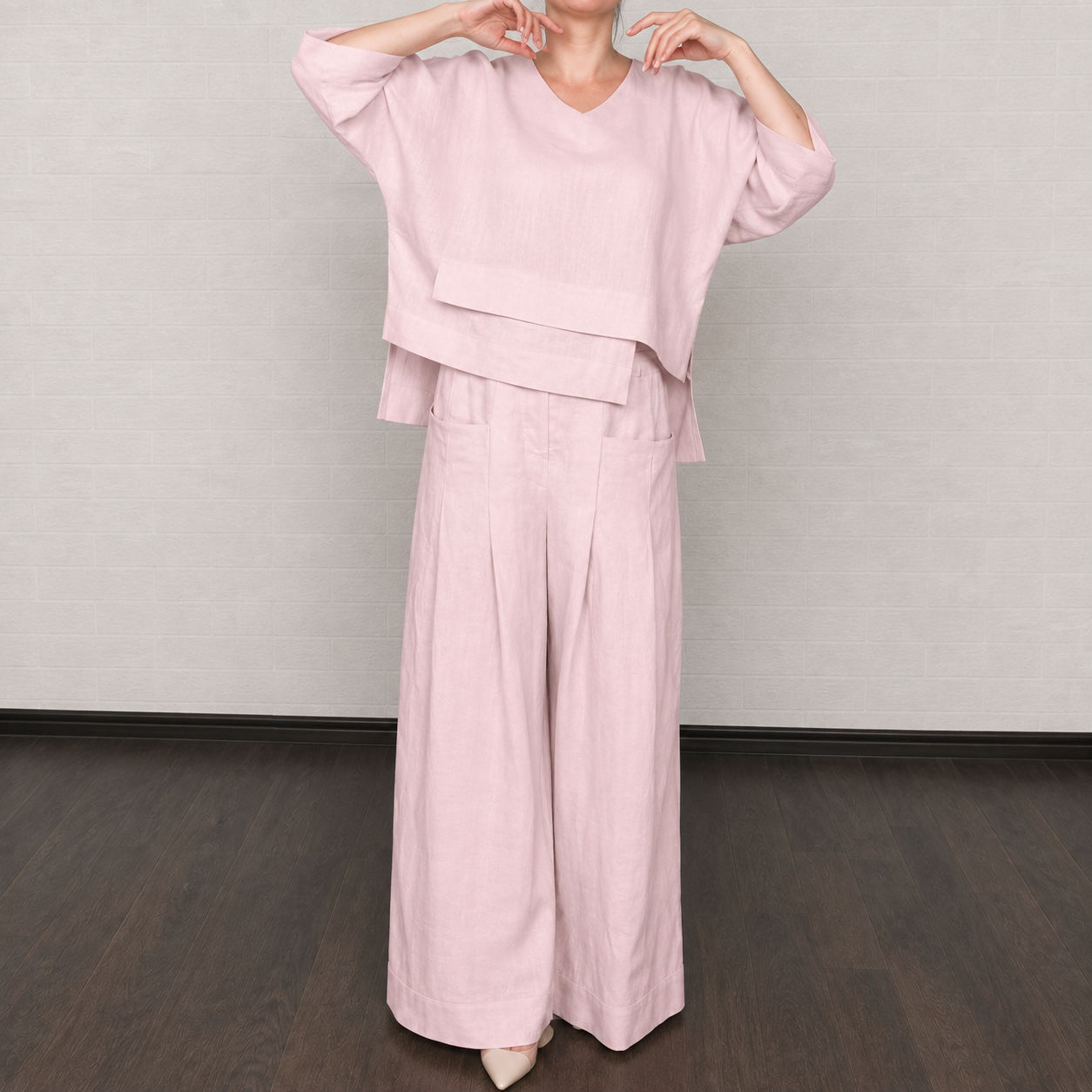 Ensemble deux pièces décontracté à col rond et pantalon large