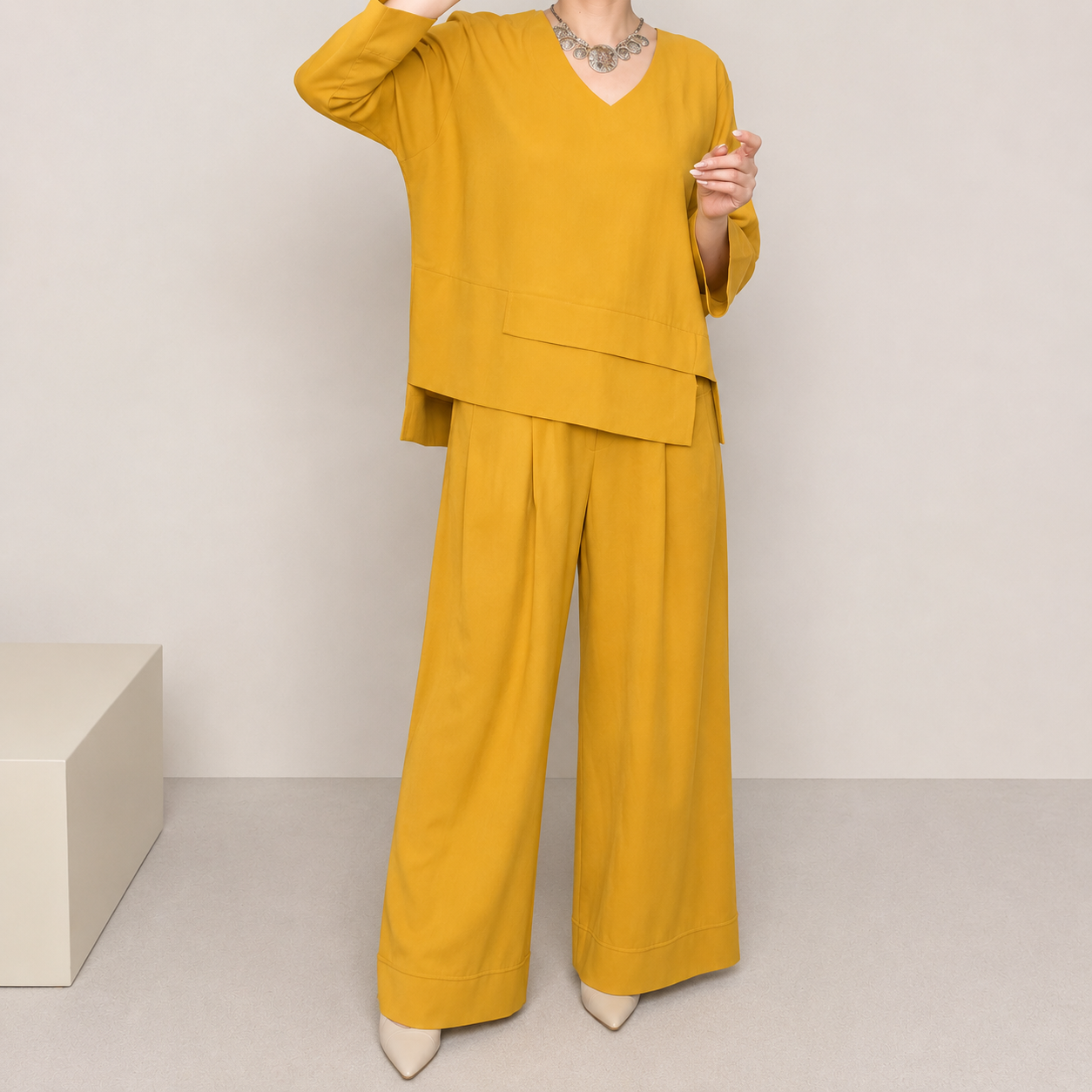 Ensemble deux pièces décontracté à col rond et pantalon large
