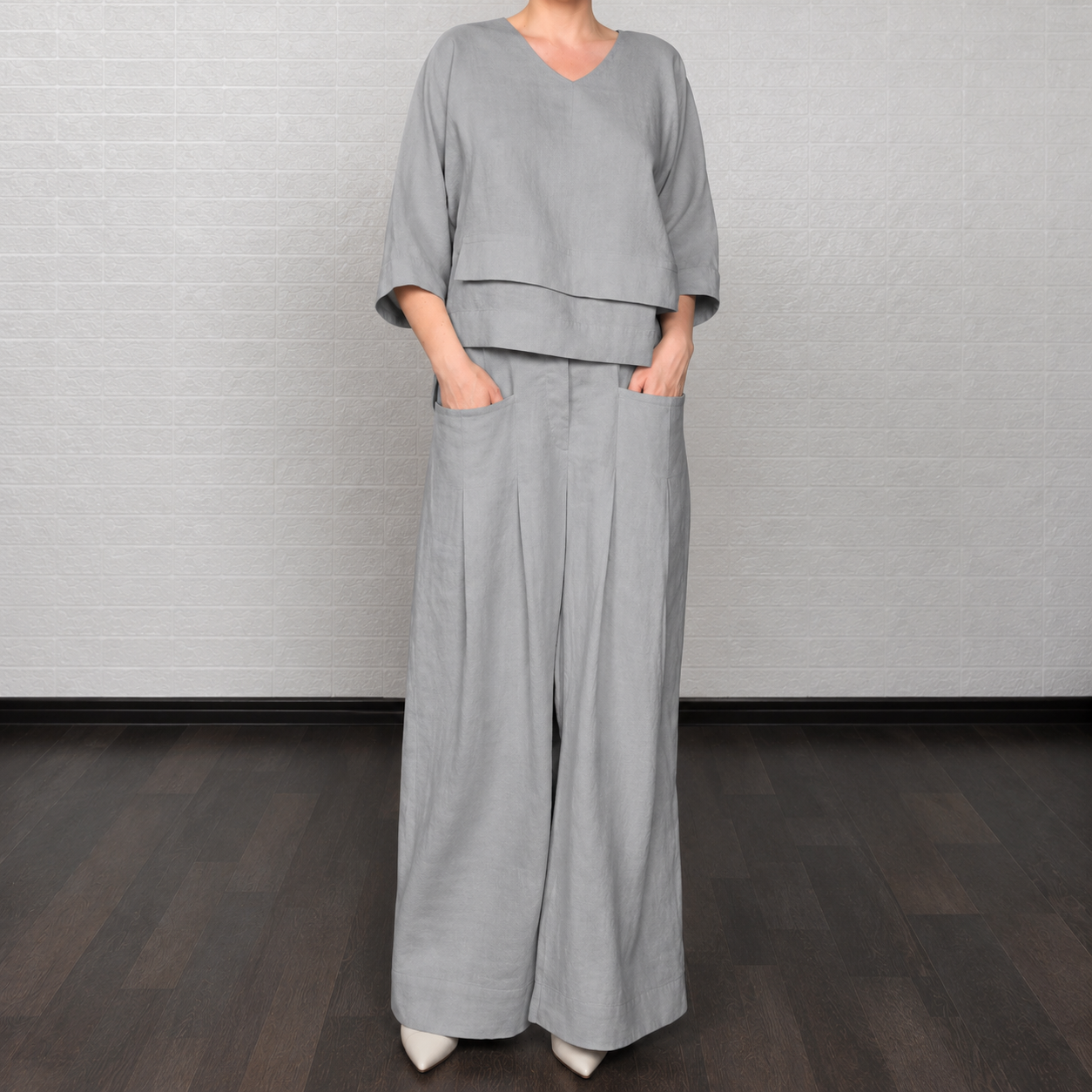 Ensemble deux pièces décontracté à col rond et pantalon large