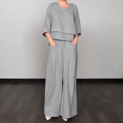 Ensemble deux pièces décontracté à col rond et pantalon large