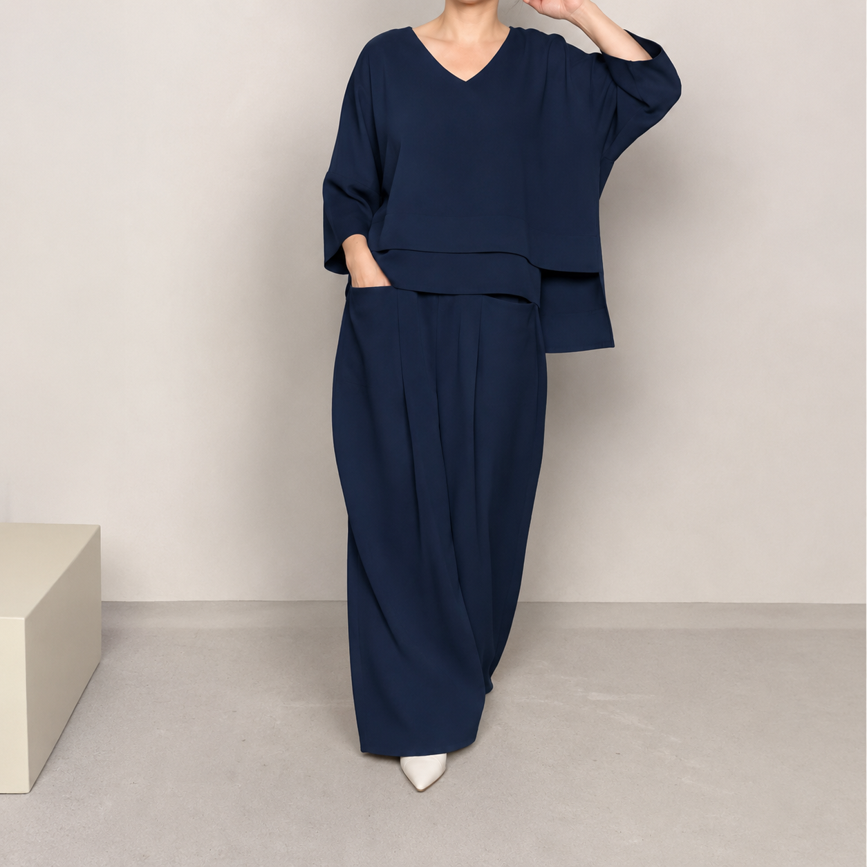 Ensemble deux pièces décontracté à col rond et pantalon large