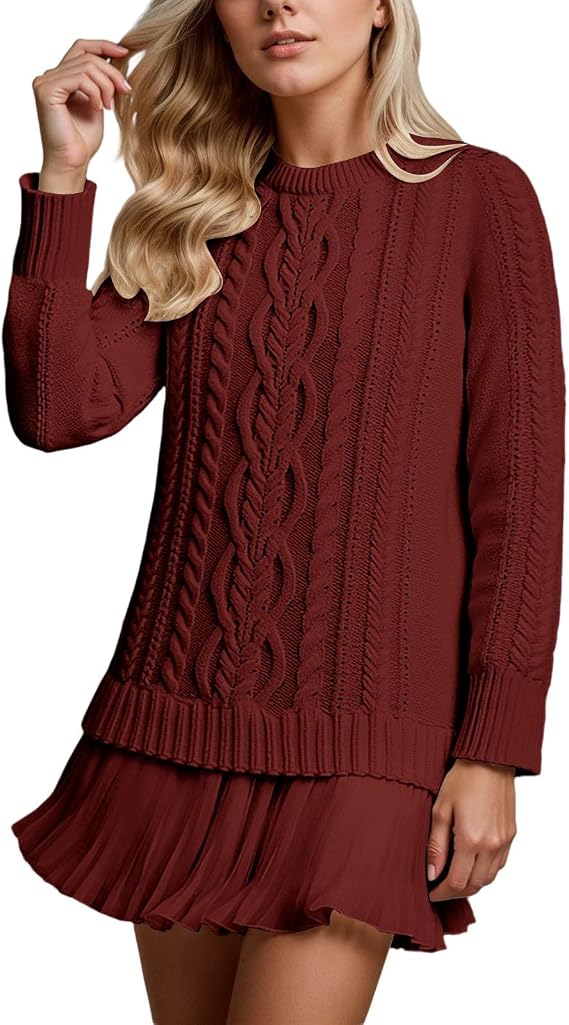 Robe Mini Douce En Maille Torsadée Et Mousseline De Soie, à Col Rond