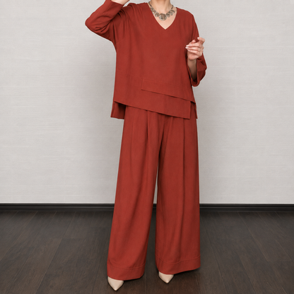 Ensemble deux pièces décontracté à col rond et pantalon large